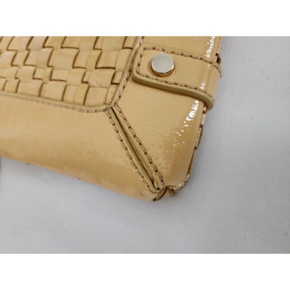 Elliott Lucca Women's Yellow Woven Patent Leather Wristlet Strap Purse Clutch - Picture 6 of 12